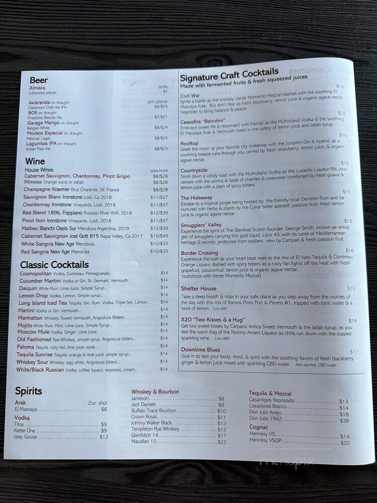 Cafe X2O - Claremont, CA menu_pic