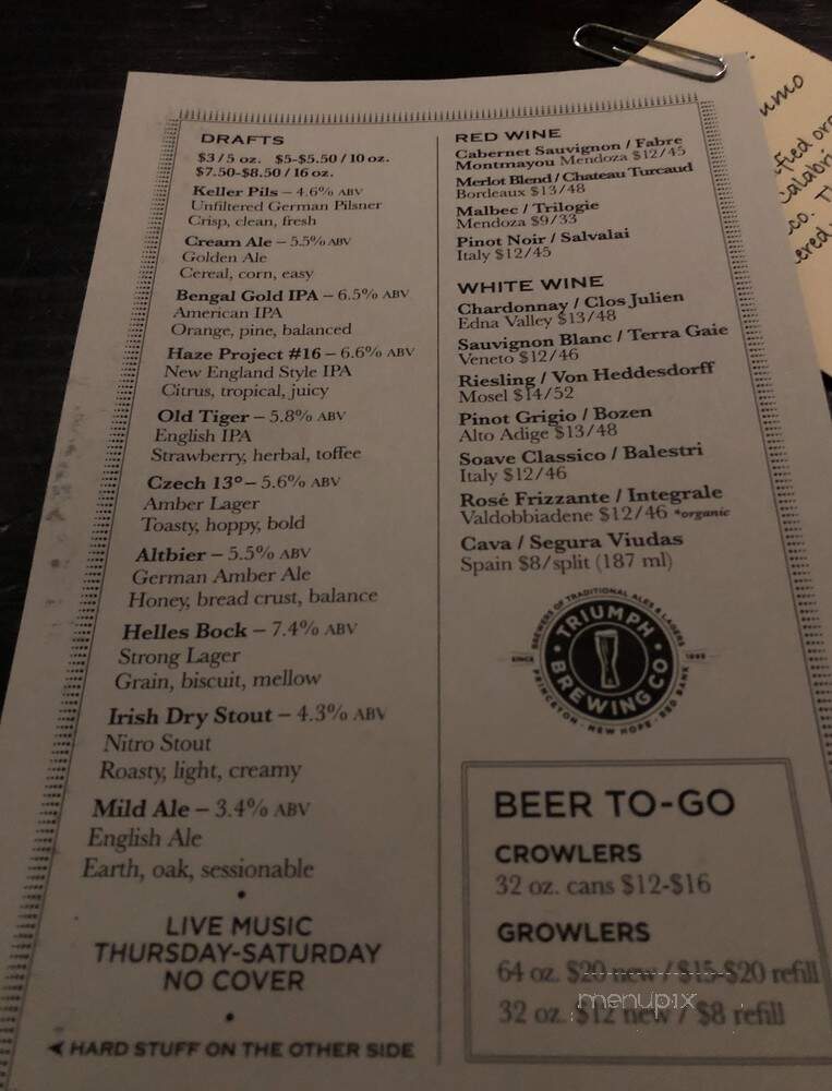 Triumph Brewing - Red Bank, NJ menu_pic