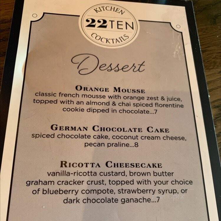 Menu22TEN Kitchen Cocktails - Sioux Falls, SD menu_pic