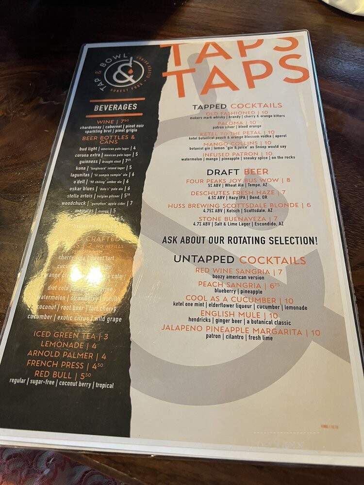 Tap And Bowl - Scottsdale, AZ menu_pic