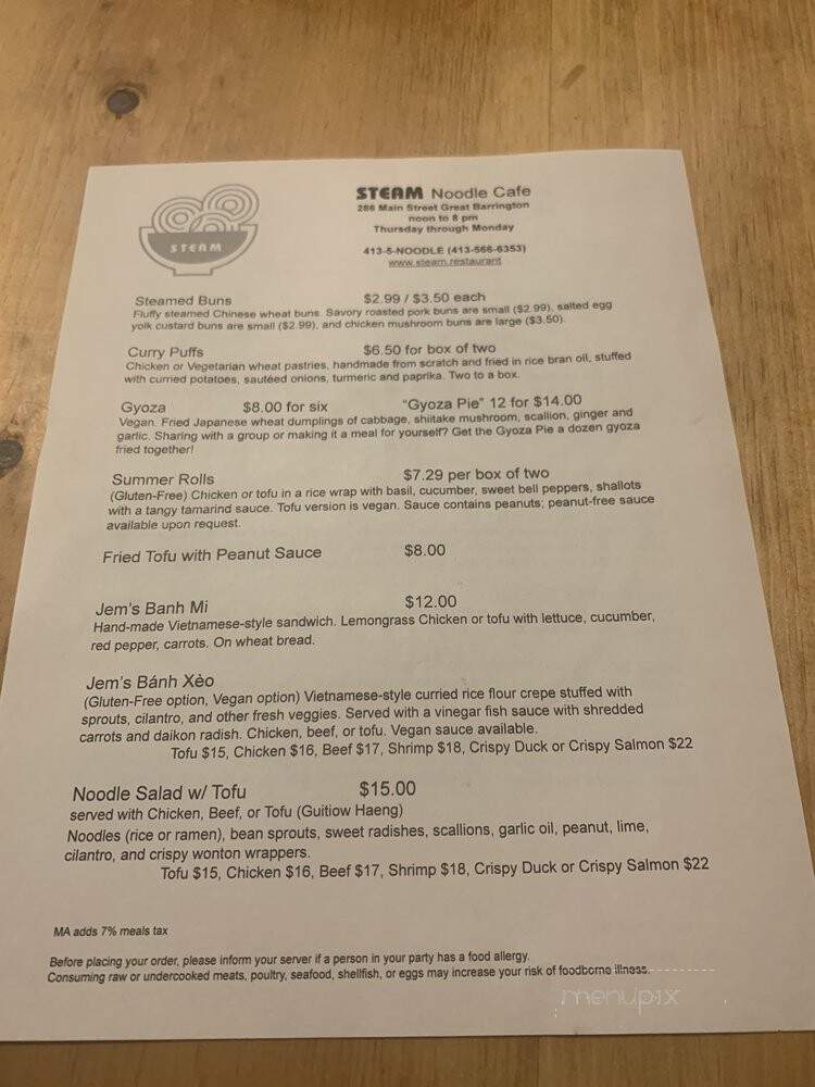 Steam Noodle Cafe - Great Barrington, MA menu_pic