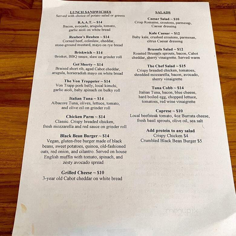 Toast & Eggs - Waitsfield, VT menu_pic