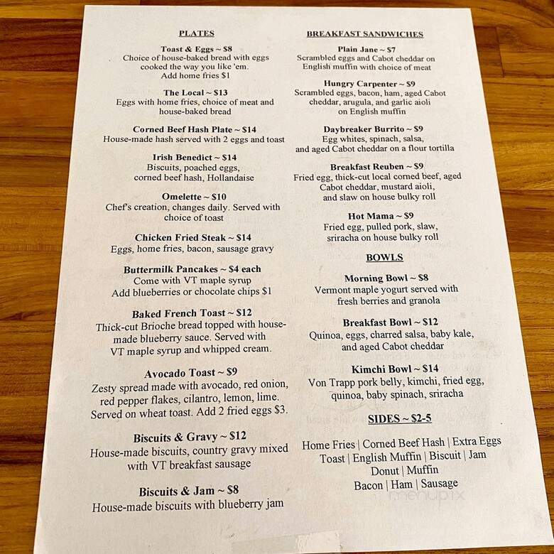 Toast & Eggs - Waitsfield, VT menu_pic