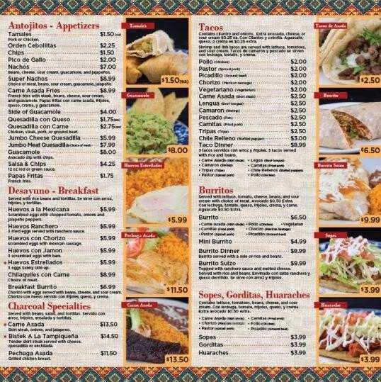 El Tejado Mexican Grill - Chicago, IL menu_pic