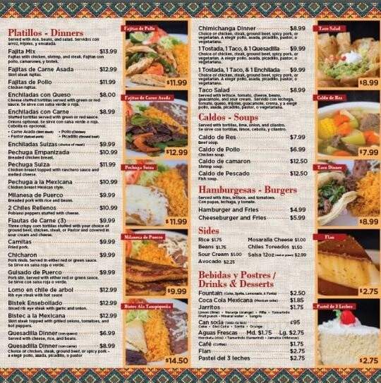 El Tejado Mexican Grill - Chicago, IL menu_pic