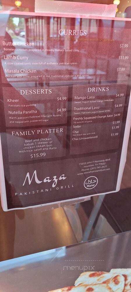 Maza - Houston, TX menu_pic