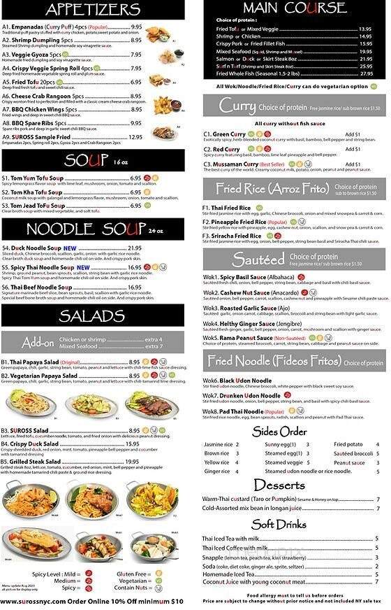 Suross Thai Bistro - New York, NY menu_pic