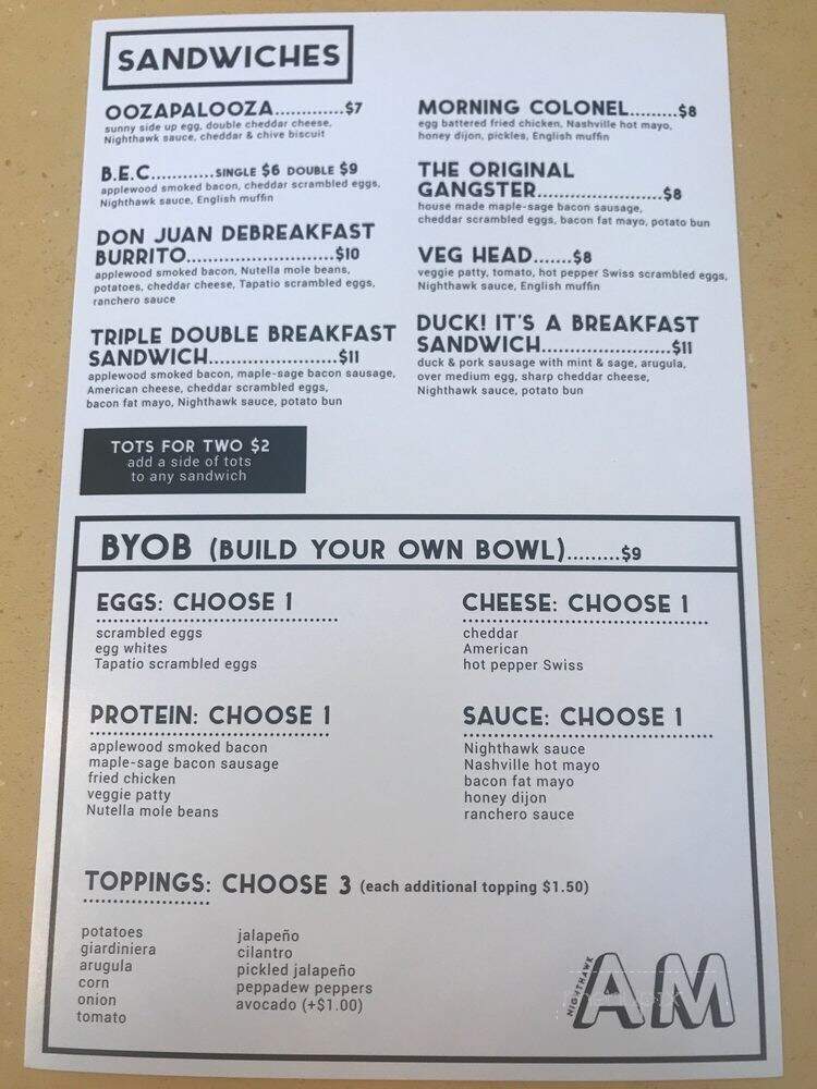 Nighthawk: AM - Los Angeles, CA menu_pic