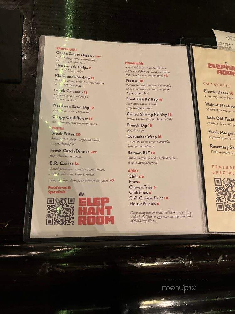 The Elephant Room - Detroit, MI menu_pic