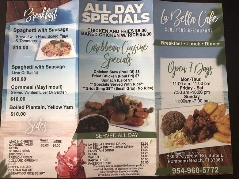La Bella Cafe - Pompano Beach, FL menu_pic