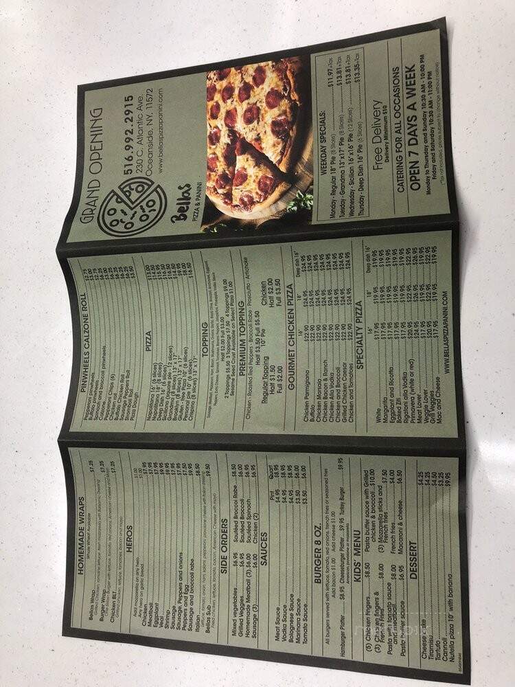 Bellas Pizza & Panini - Oceanside, NY menu_pic