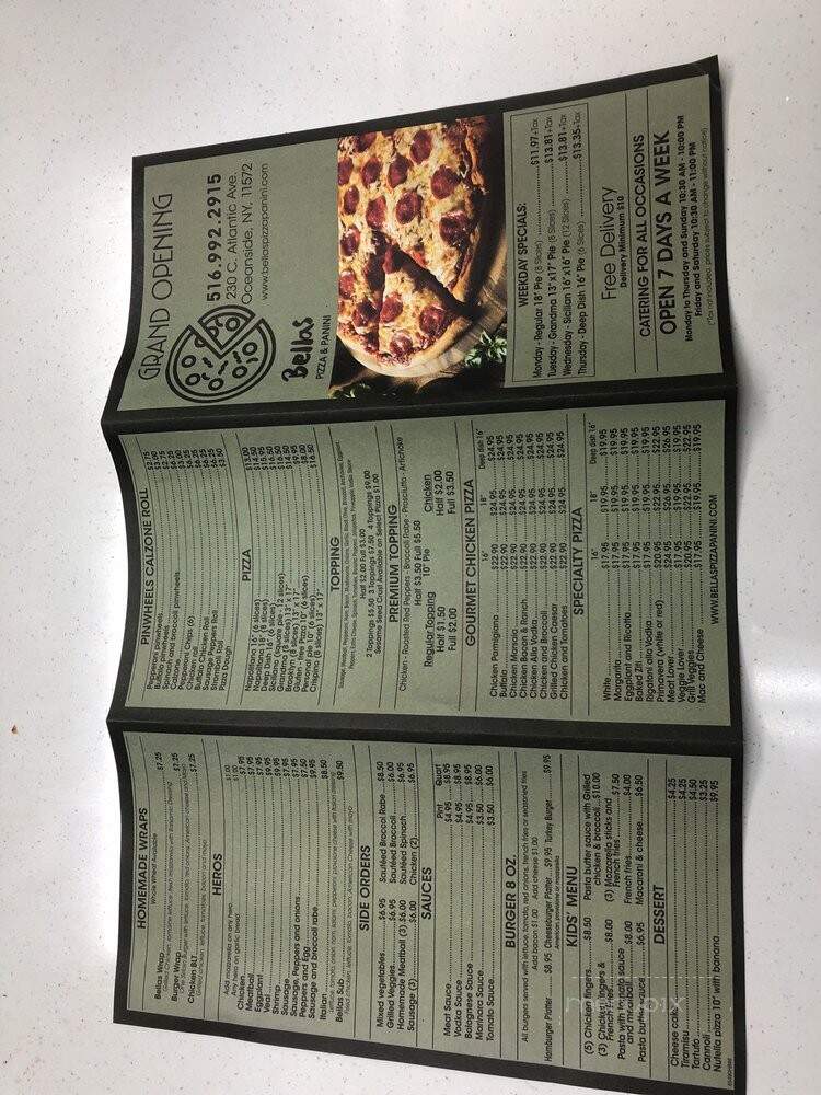 Bellas Pizza & Panini - Oceanside, NY menu_pic