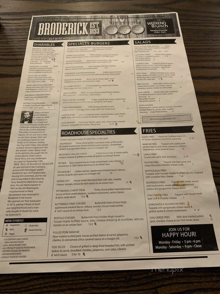 Broderick Roadhouse - Folsom, CA menu_pic