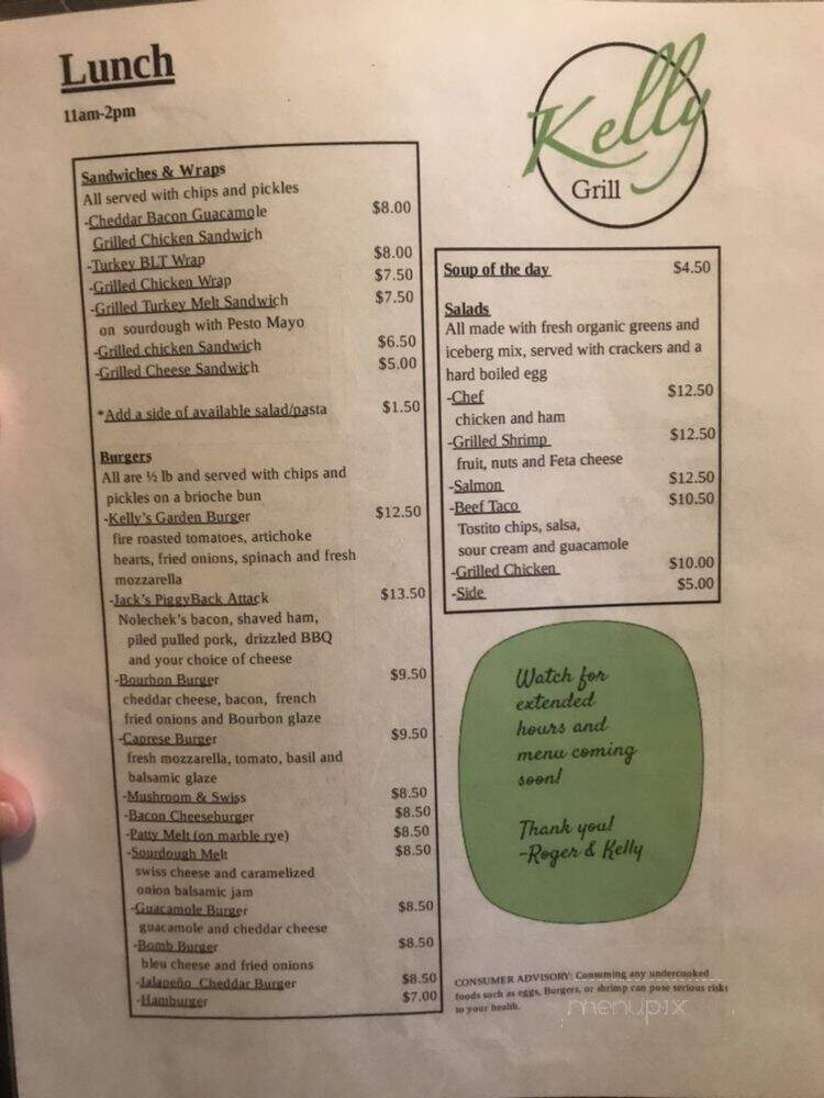 Kelly Grill - Stanley, WI menu_pic