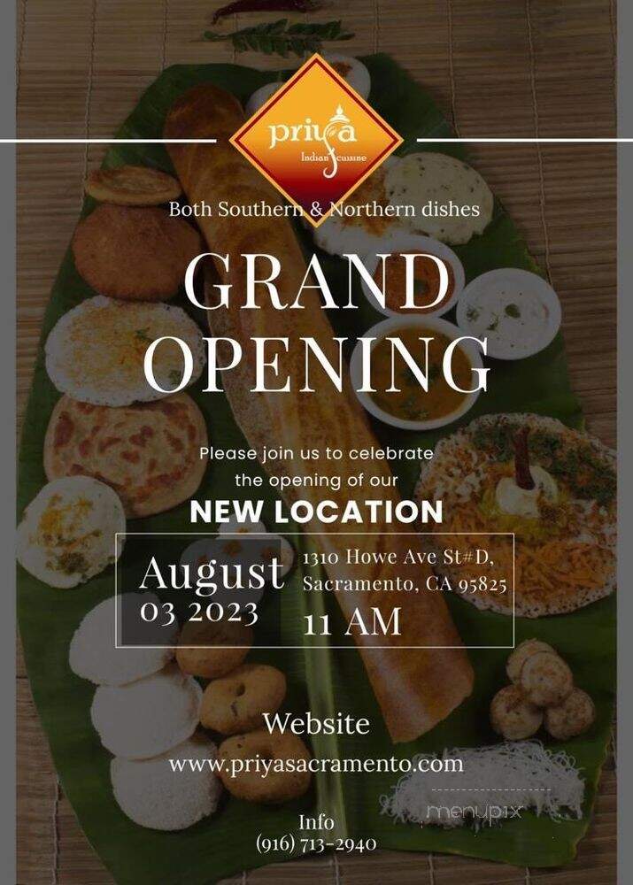 Priya Indian Cuisine - Rancho Cordova, CA menu_pic