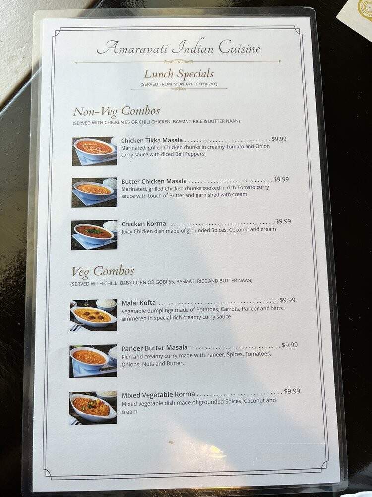 Amaravati Indian Cuisine - Brentwood, TN menu_pic