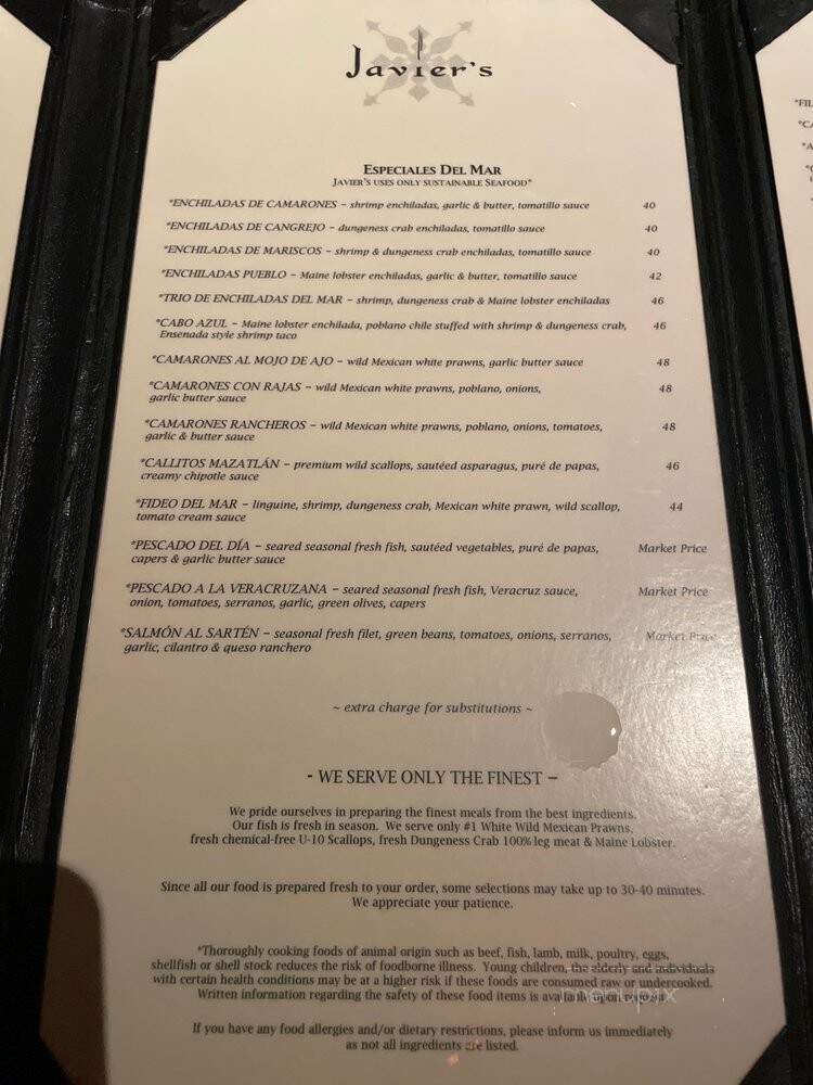 Javier's La Jolla - San Diego, CA menu_pic