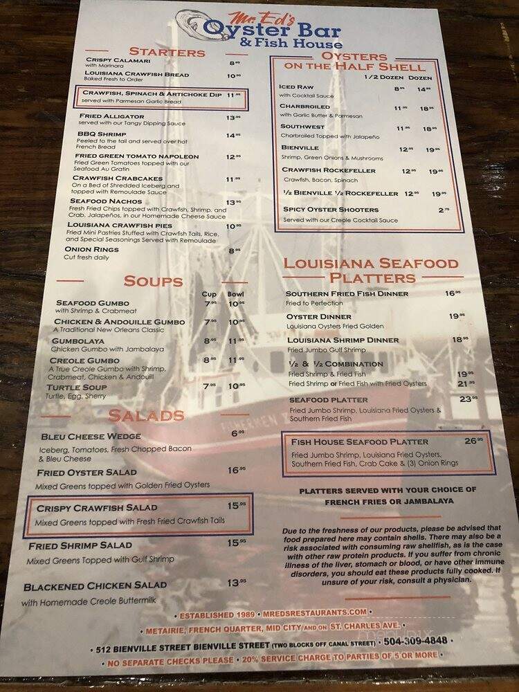 Mr Ed's Oyster Bar & Fish House - New Orleans, LA menu_pic