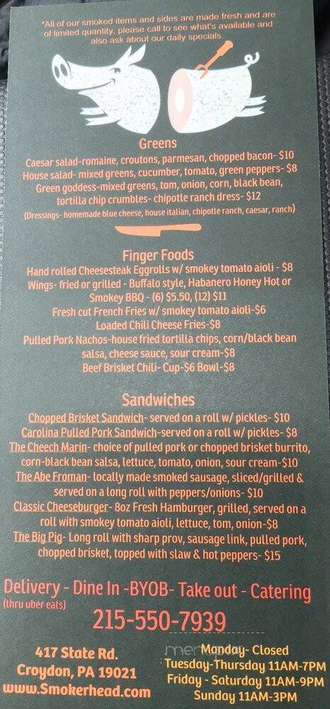 Smokerhead Barbecue - Croydon, PA menu_pic