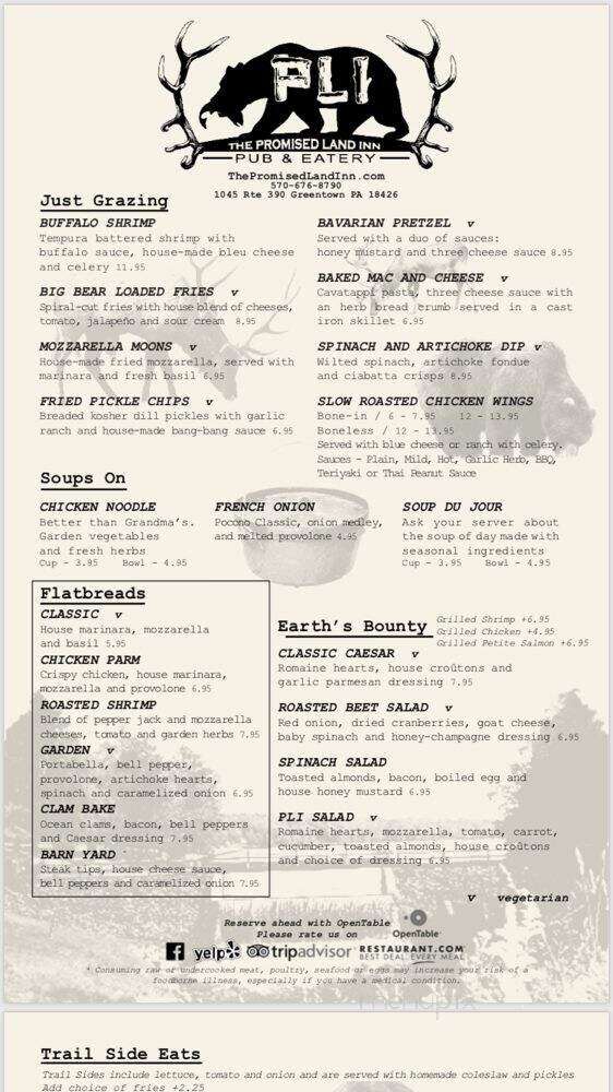 Promised Land Inn - Greentown, PA menu_pic