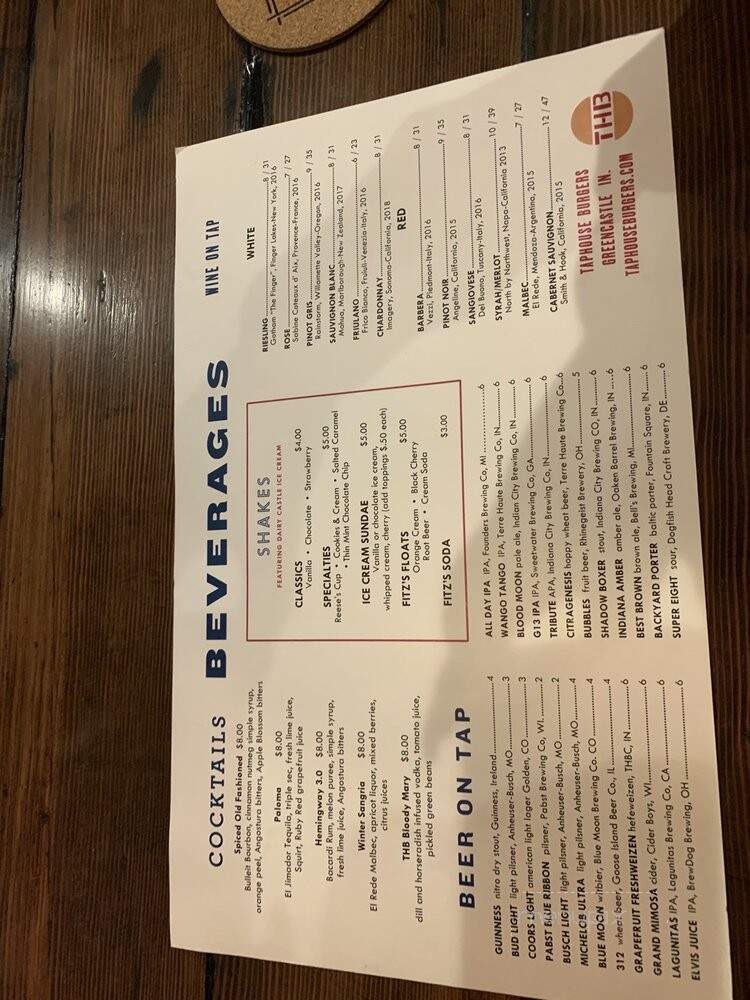 TapHouse Burgers - Greencastle, IN menu_pic