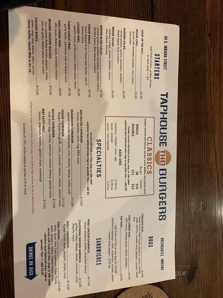 TapHouse Burgers - Greencastle, IN menu_pic