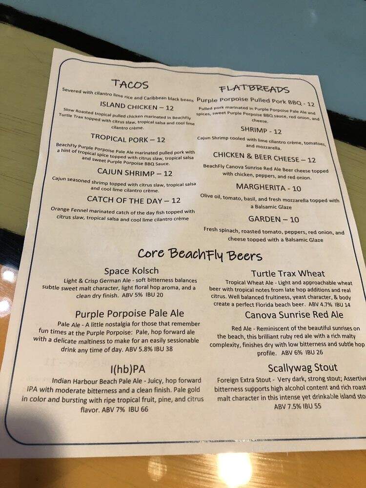 Beachfly Brewery - Melbourne, FL menu_pic