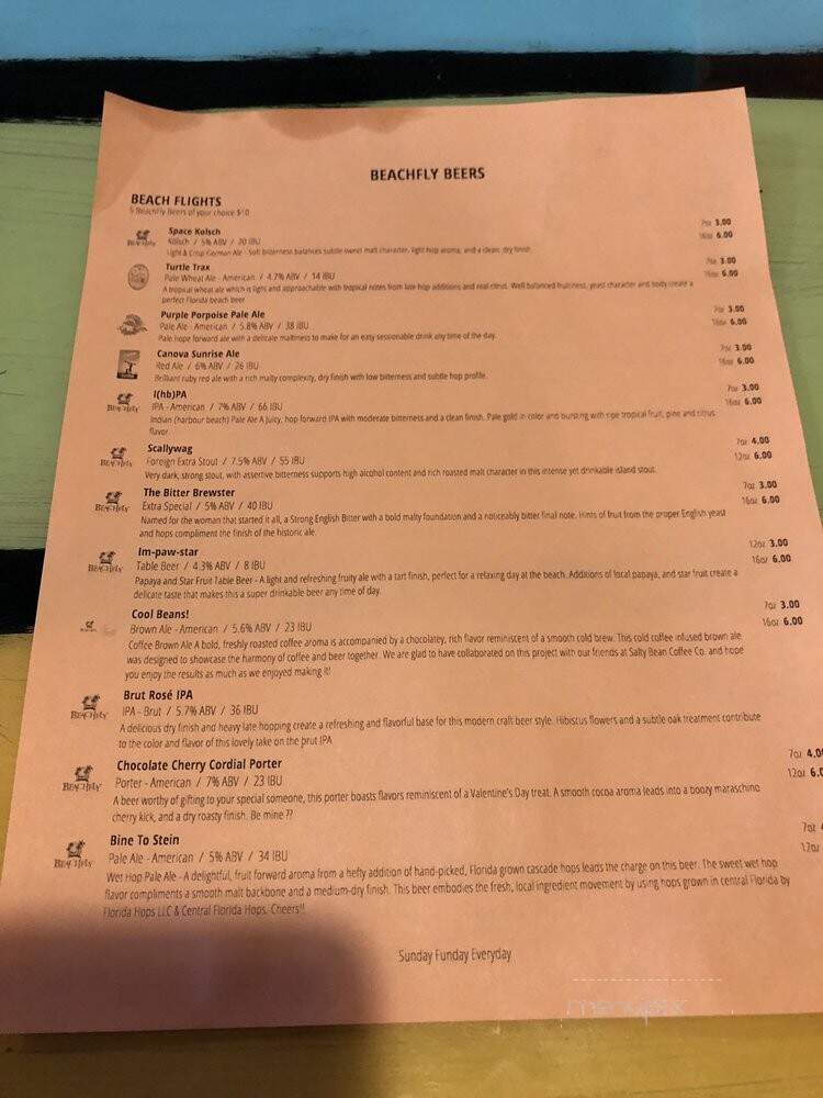 Beachfly Brewery - Melbourne, FL menu_pic