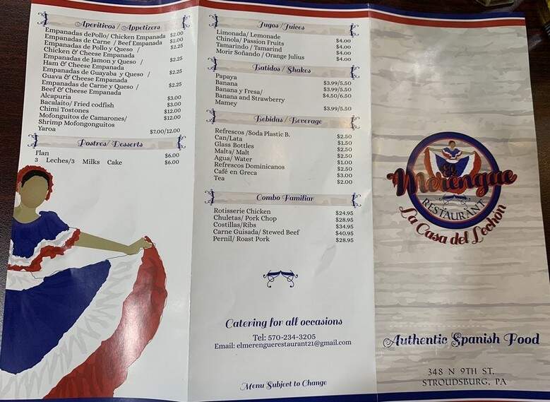 El Merenge Restaurant - Stroudsburg, PA menu_pic