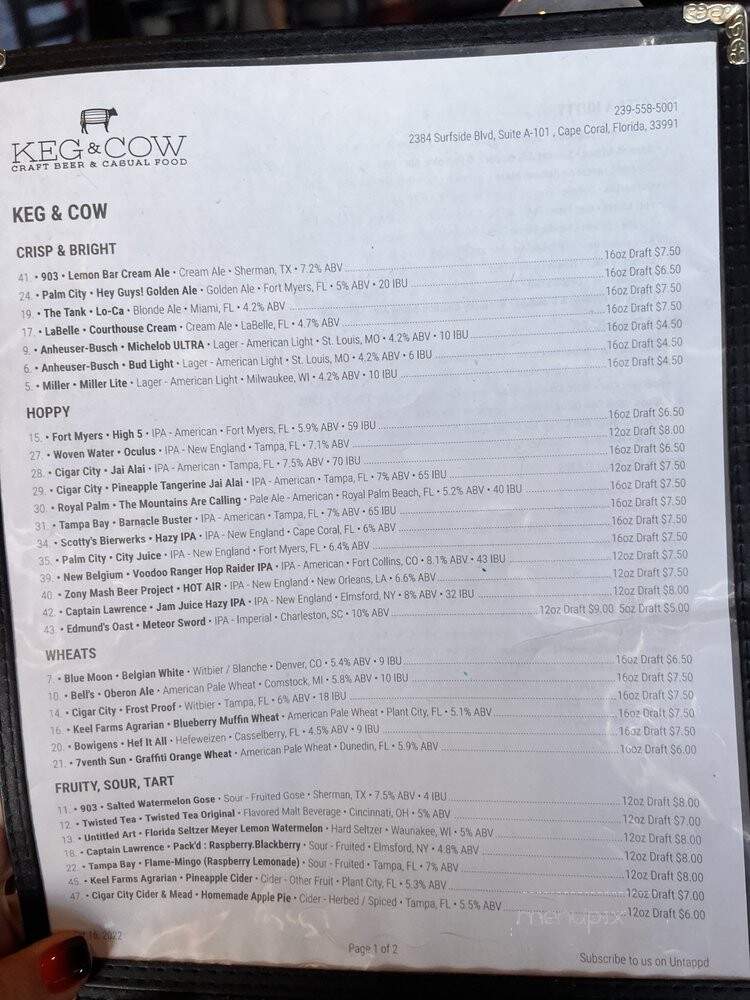 Keg & Cow - Cape Coral, FL menu_pic