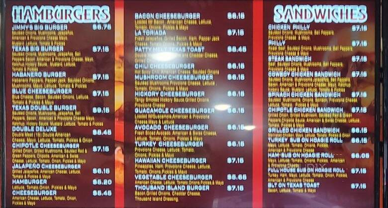 Jimmy's Big Burgers - Arlington, TX menu_pic