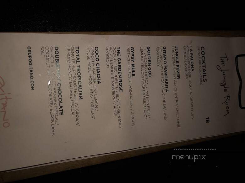 Gitano Jungle Room - New York, NY menu_pic