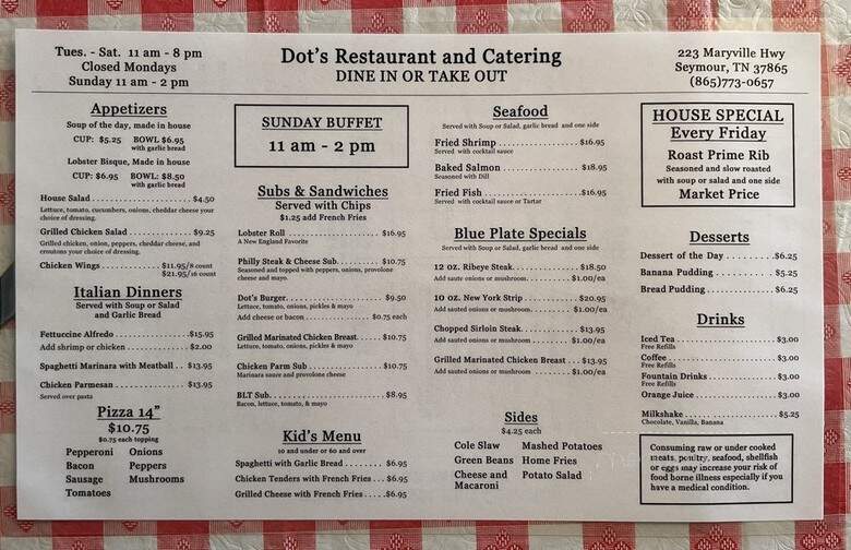 Dot's Deli - Seymour, TN menu_pic