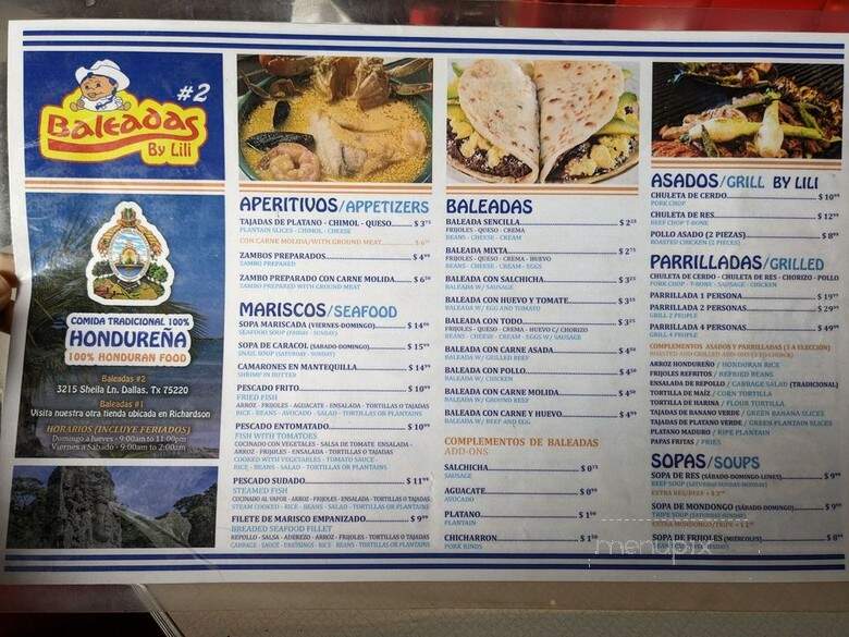 Baleadas By Lili's 2 Bar and Grill - Dallas, TX menu_pic