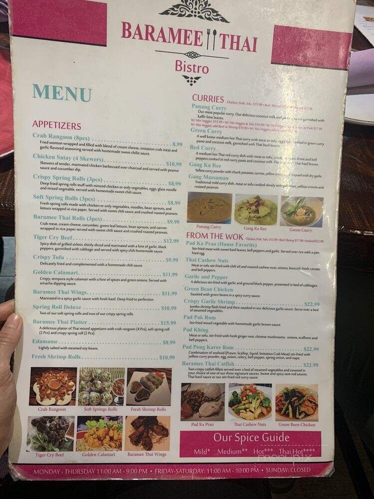 Baramee Thai Bistro - Kansas City, MO menu_pic