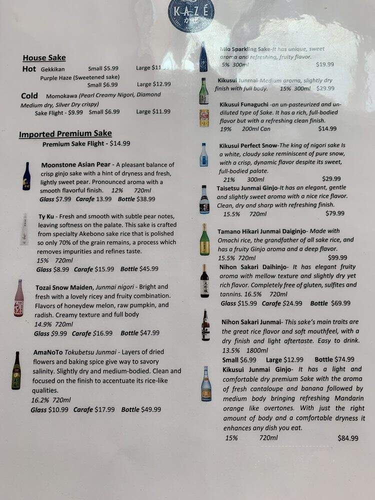 Kaze Sushi Bar And Grill - Salt Lake City, UT menu_pic