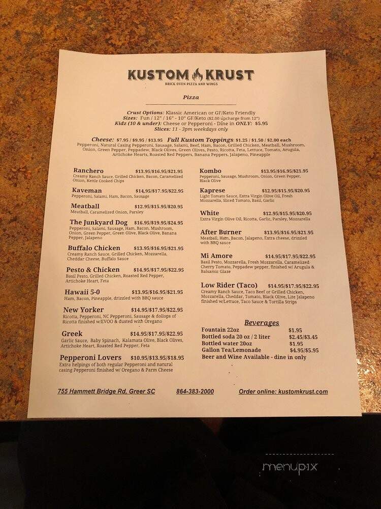 Kustom Krust - Greer, SC menu_pic