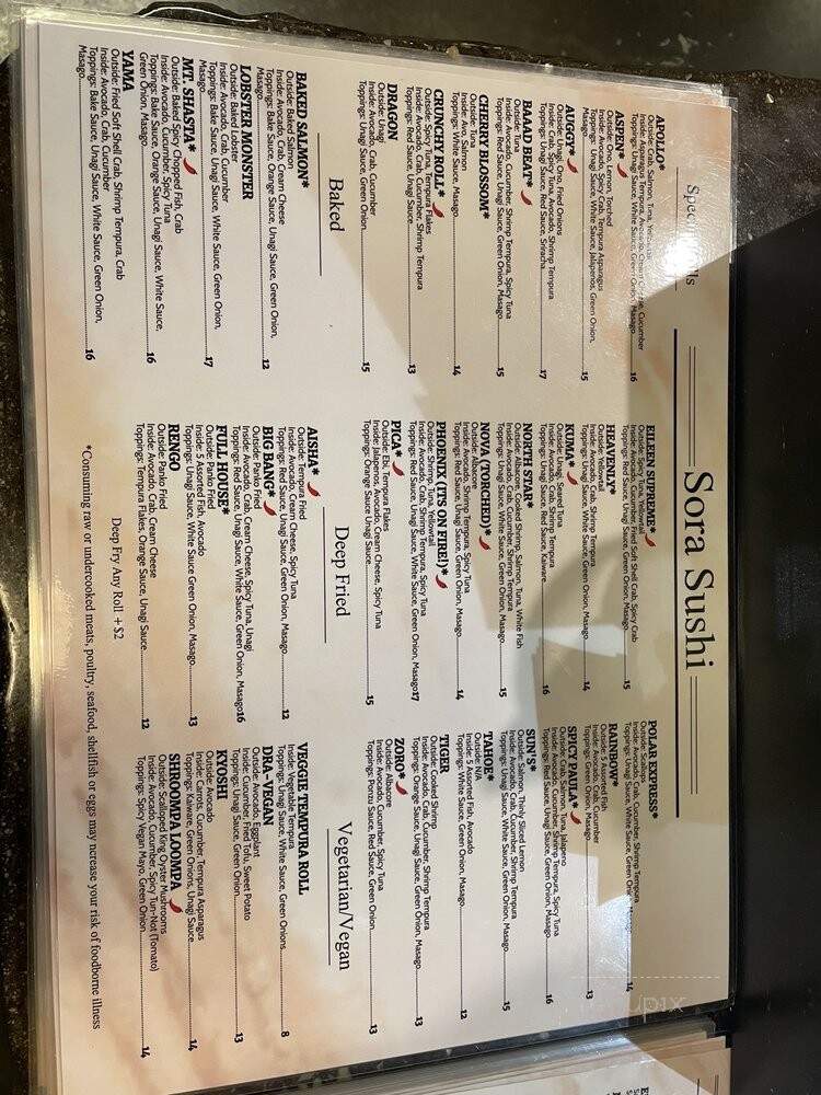 Sora Sushi - Rancho Cordova, CA menu_pic