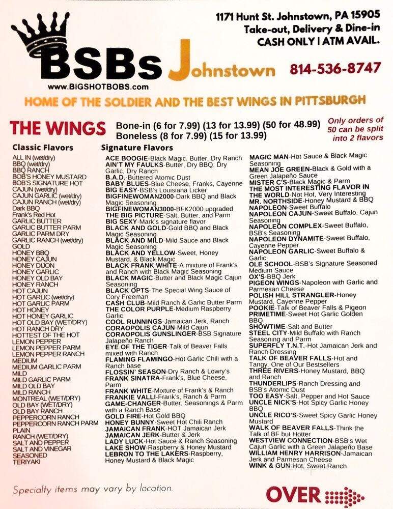 Big Shot Bob's Of Johnstown - Johnstown, PA menu_pic