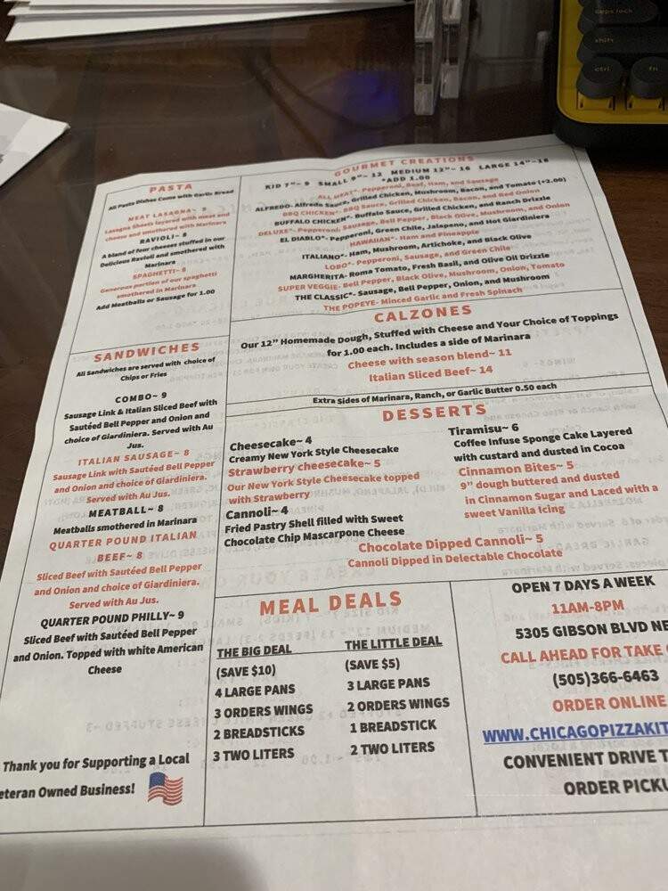 Chicago Pizza Kitchen - Albuquerque, NM menu_pic