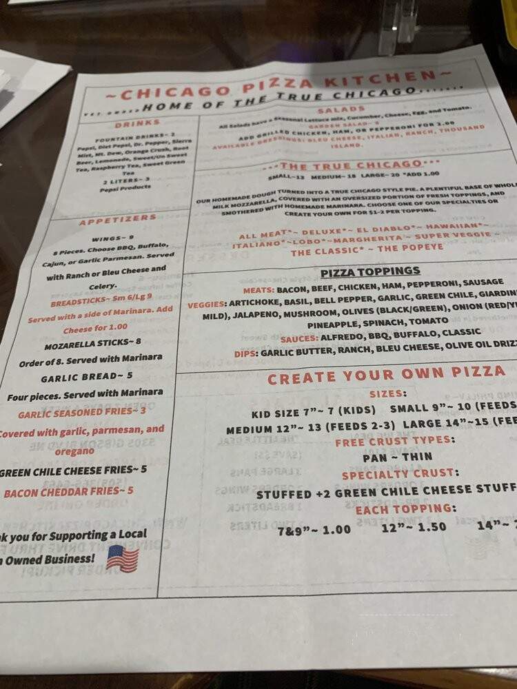 Chicago Pizza Kitchen - Albuquerque, NM menu_pic