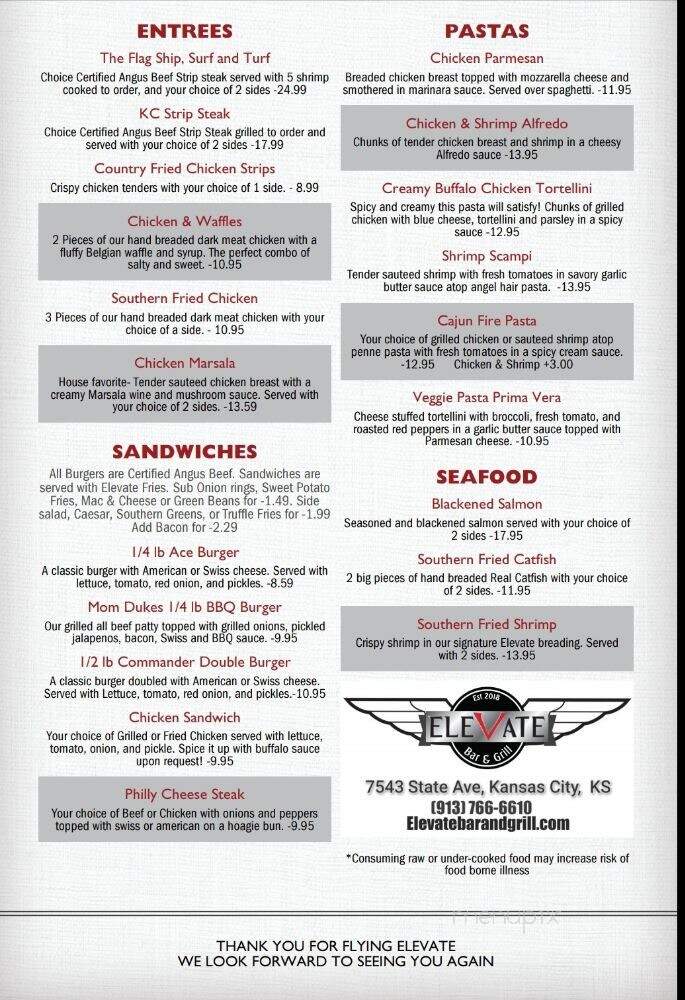 Elevate Bar & Grill - Kansas City, KS menu_pic