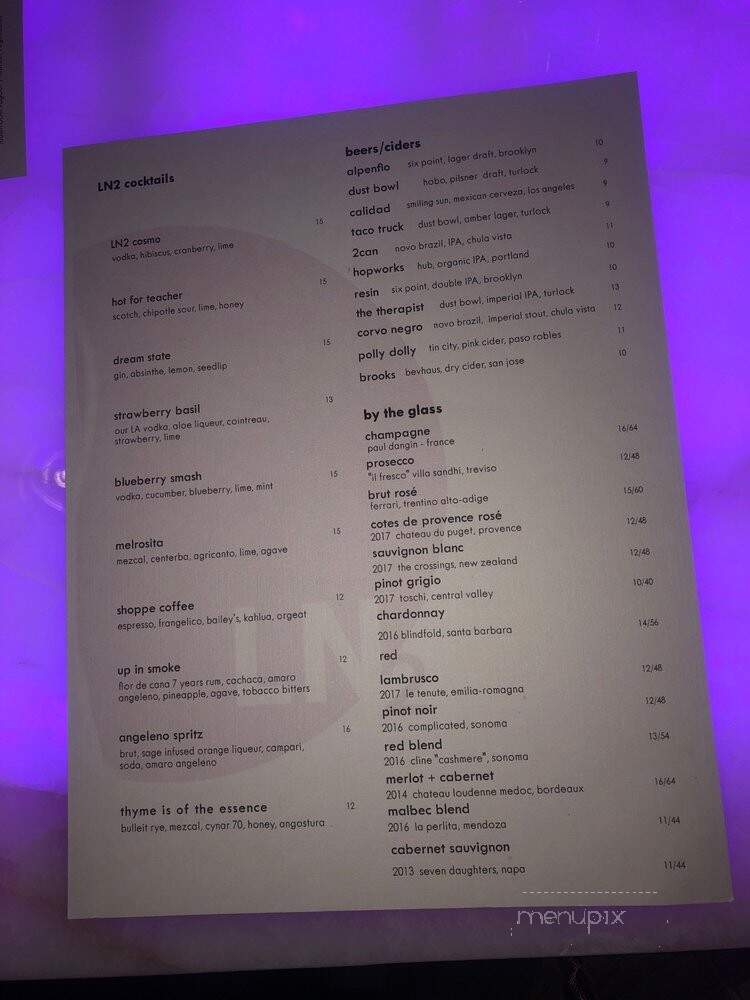 LN2 Pizza Shoppe - Los Angeles, CA menu_pic