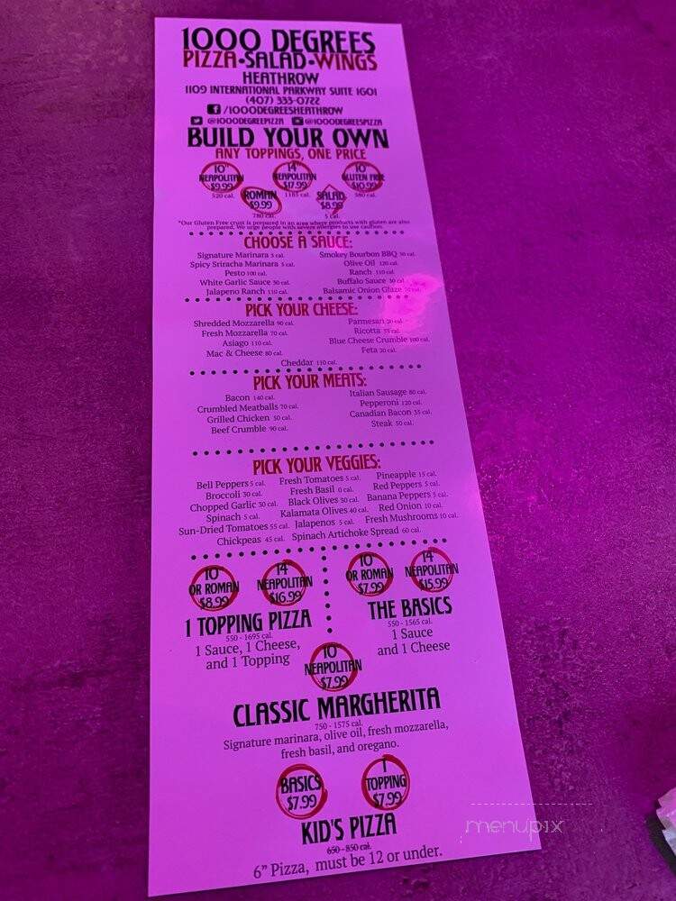 1000 Degrees Pizza Salad Wings - Lake Mary, FL menu_pic