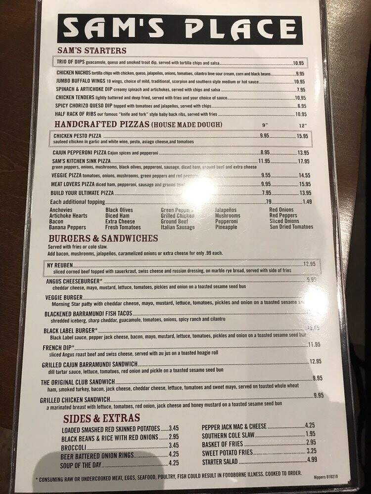 Sam's Place - Nashville, TN menu_pic