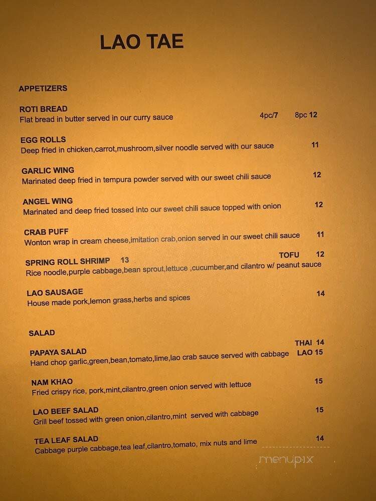Lao Tae - Piedmont, CA menu_pic