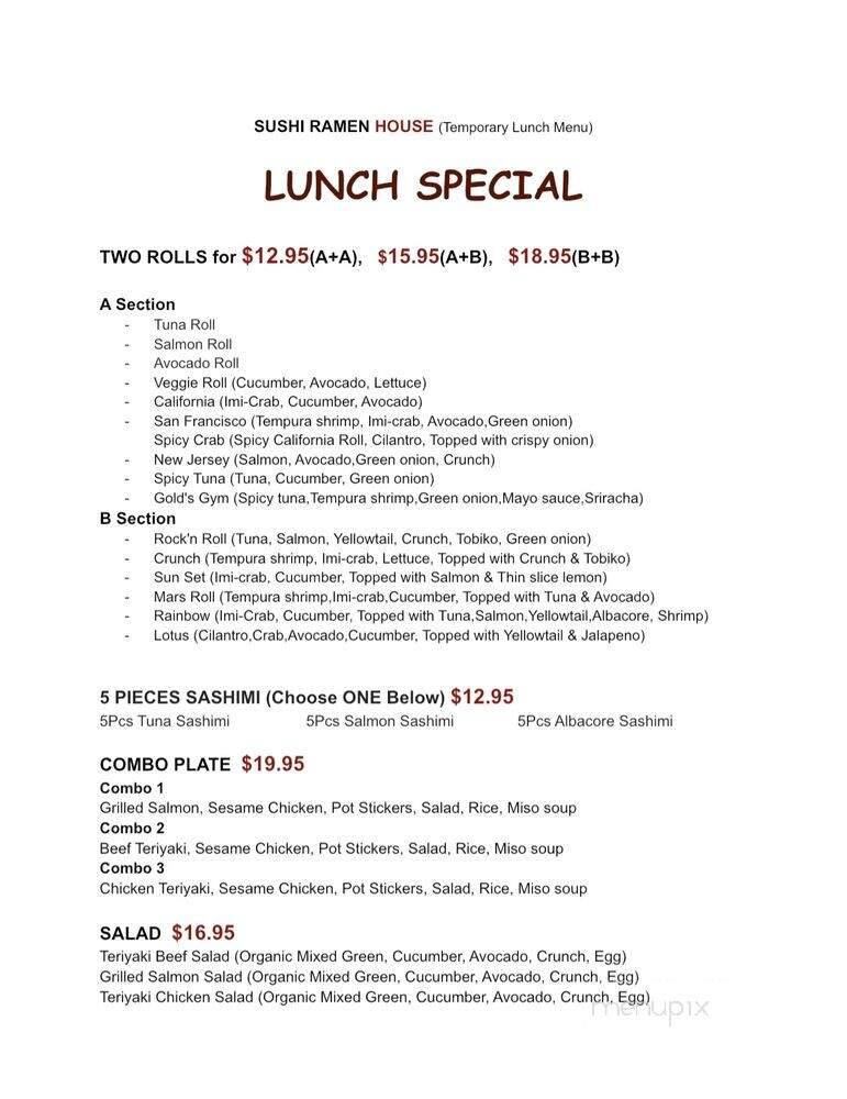 Sushi Ramen House - Laguna Hills, CA menu_pic