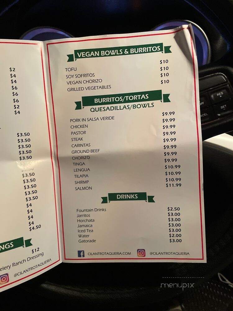Cilantro Taqueria - Cleveland, OH menu_pic