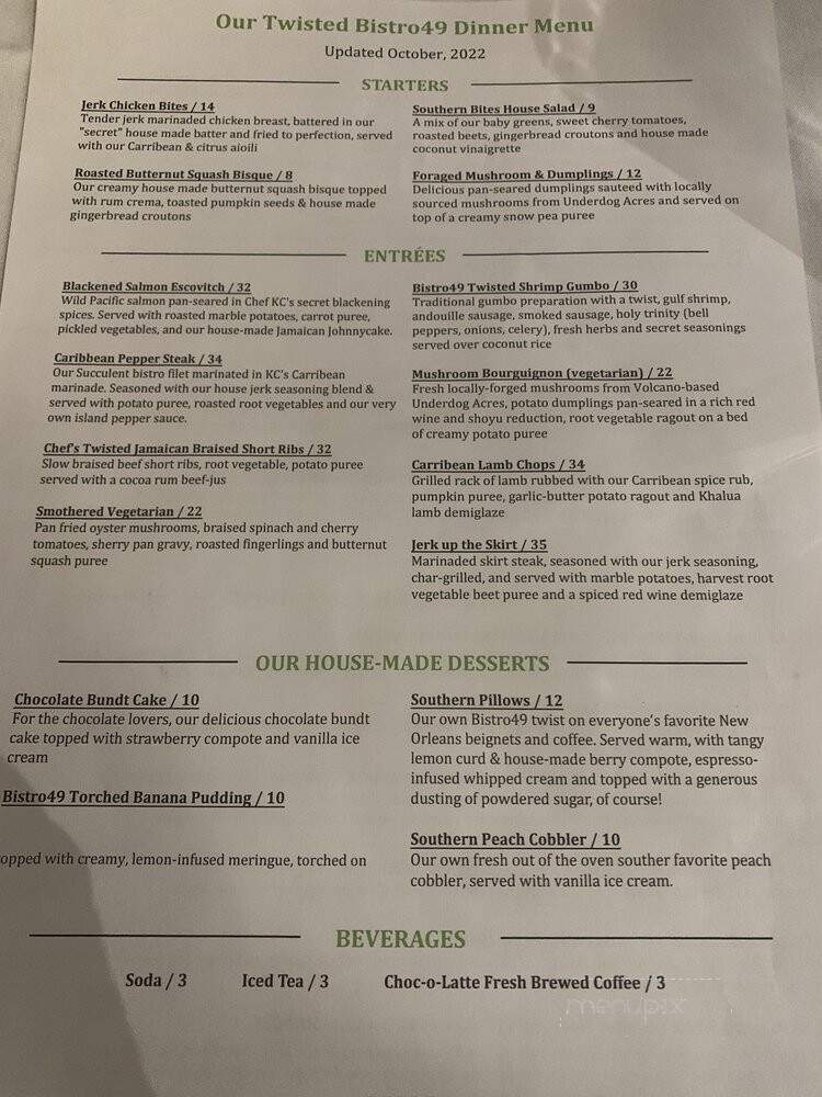 Bistro49 Culinary Laboratory - Jackson, CA menu_pic