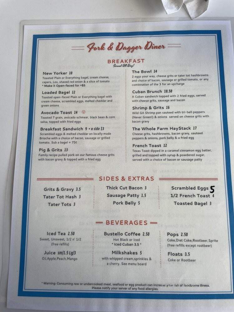Fork & Dagger Latin Diner - Savannah, GA menu_pic